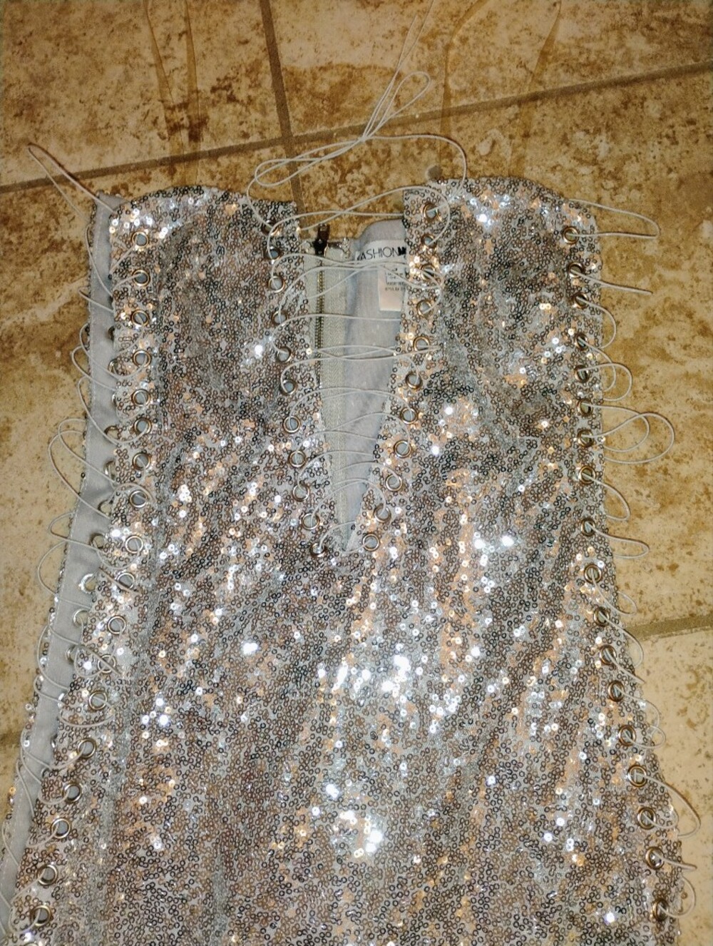Fashion Nova Silver Sequin Lace-Up Mini Dress - Picture 6 of 7